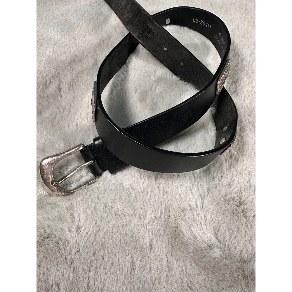 CP Shipley Belt Mens 34 Oil Tanned Harness Leather Concho Western Silver Plaques